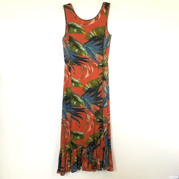 Soft Surroundings Fabiana Tropical Print Ruffle Hem Shirred Maxi Dress Small - Picture 7 of 10